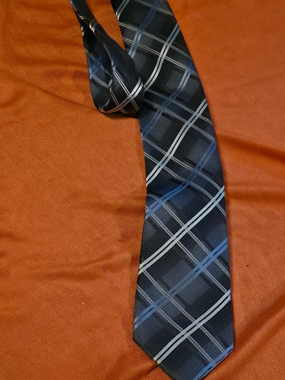 4/$25 Deal! Classic Mexx Silk Blue and Black Plaid Men's Tie